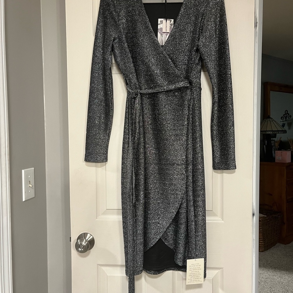 Elegant Silver Wrap Dress